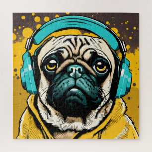Pug wearing headphones jigsaw puzzle