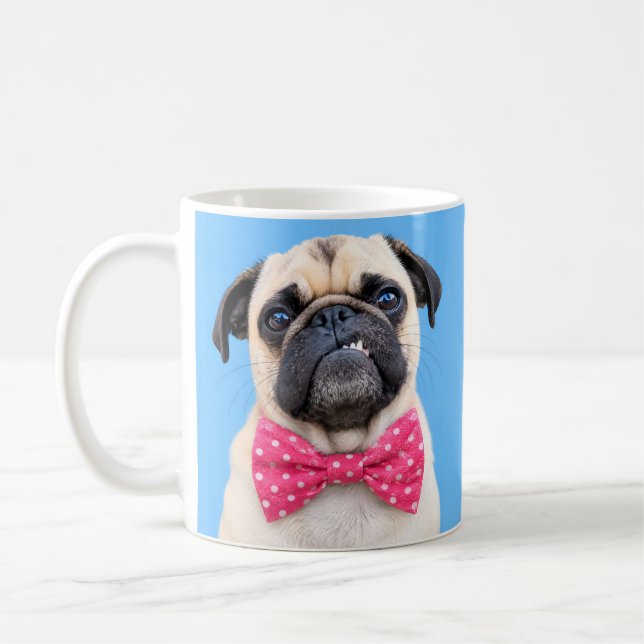 Pug Wearing Pink Bow Coffee Mug (Left)
