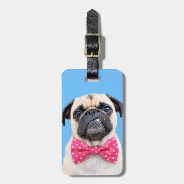 Pug Wearing Pink Bow Luggage Tag (Front Vertical)