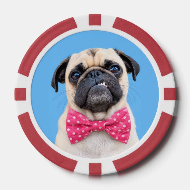 Pug Wearing Pink Bow Poker Chips (Front)