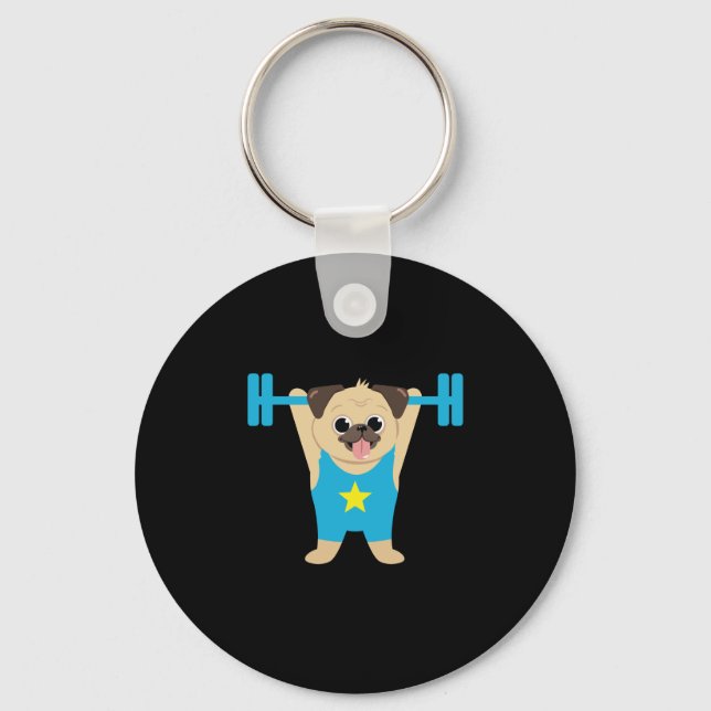 Pug Weight Lifting Funny Dog Lover Workout Fitness Keychain (Front)