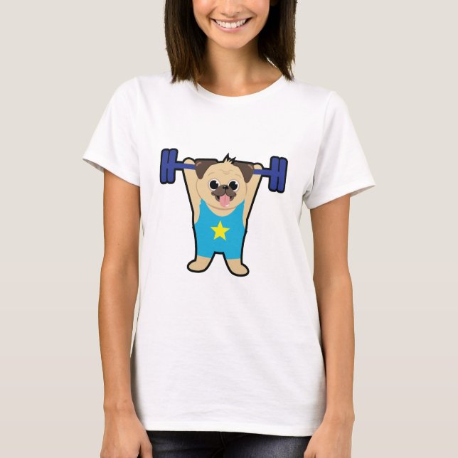 Pug Weight Lifting Funny Dog Lover Workout Fitness T-Shirt (Front)