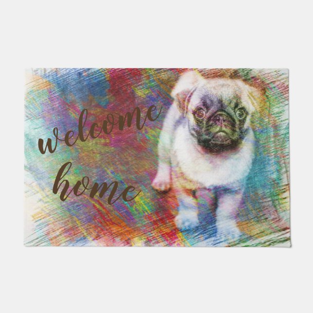 Pug welcome home door mat 24" x 36" (Front)