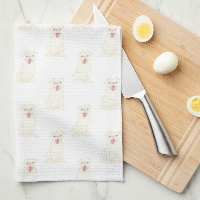 Pug (White) Kitchen Towel (Quarter Fold)