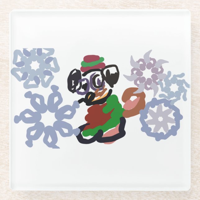 Pug winter glass coaster (Front)