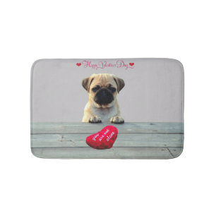 Pug Wishing Happy Valentine's day Heart bath mates Bath Mat