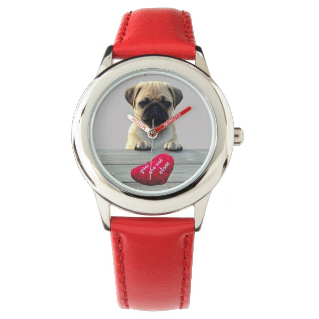Pug Wishing Happy Valentine's day Heart watch (Front)