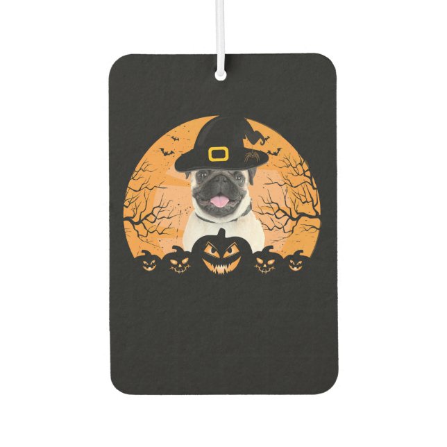 Pug Witch Hat Jack-o-Lantern Dogs Halloween T-Shir Air Freshener (Front)