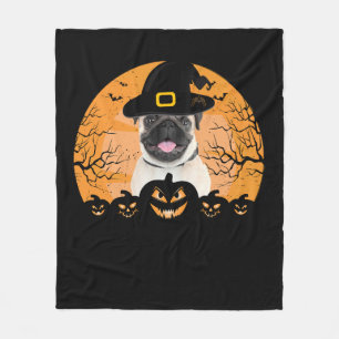 Pug Witch Hat Jack-o-Lantern Dogs Halloween T-Shir Fleece Blanket