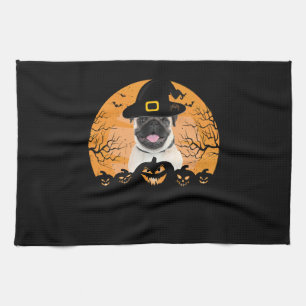 Pug Witch Hat Jack-o-Lantern Dogs Halloween T-Shir Kitchen Towel