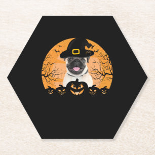 Pug Witch Hat Jack-o-Lantern Dogs Halloween T-Shir Paper Coaster