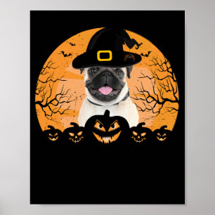 Pug Witch Hat Jack-o-Lantern Dogs Halloween T-Shir Poster