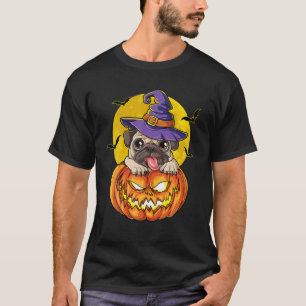 Pug Witch Pumpkin Halloween Girls Women Pugkin Dog T-Shirt