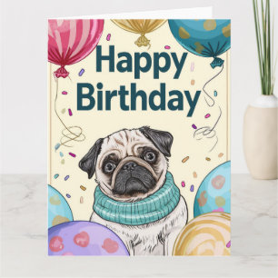 Pug with Balloons Card