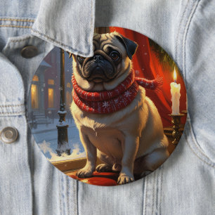 Pug with Christmas Lights Holiday 6 Inch Round Button