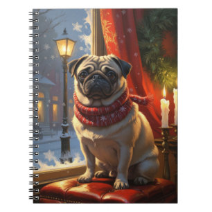 Pug with Christmas Lights Holiday Notebook