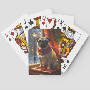 Pug with Christmas Lights Holiday Playing Cards