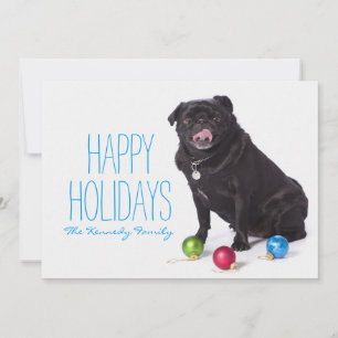 Pug With Christmas Ornaments Holiday Card