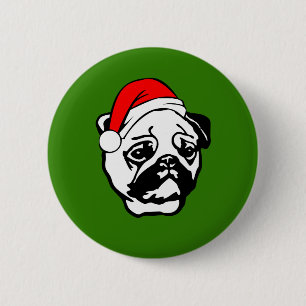 Pug with Christmas Santa Hat 2 Inch Round Button