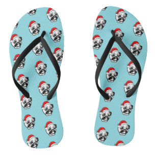 Pug with Christmas Santa Hat Pattern Flip Flops