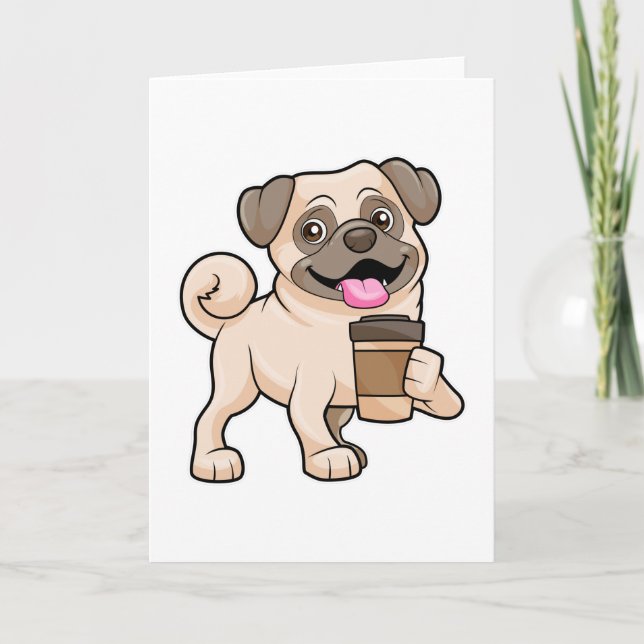Pug with Coffee to go Card (Front)