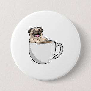 Pug with Cup of Coffee 3 Inch Round Button