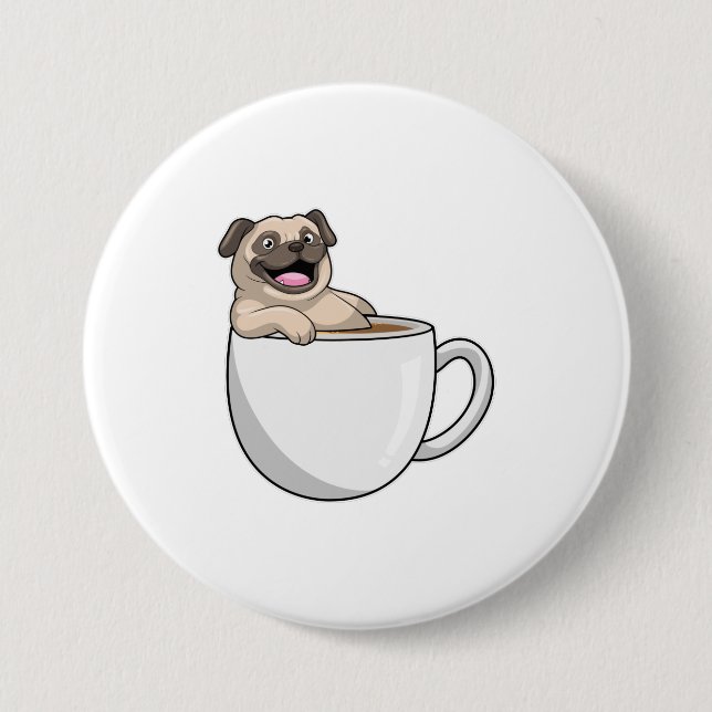 Pug with Cup of Coffee 3 Inch Round Button (Front)