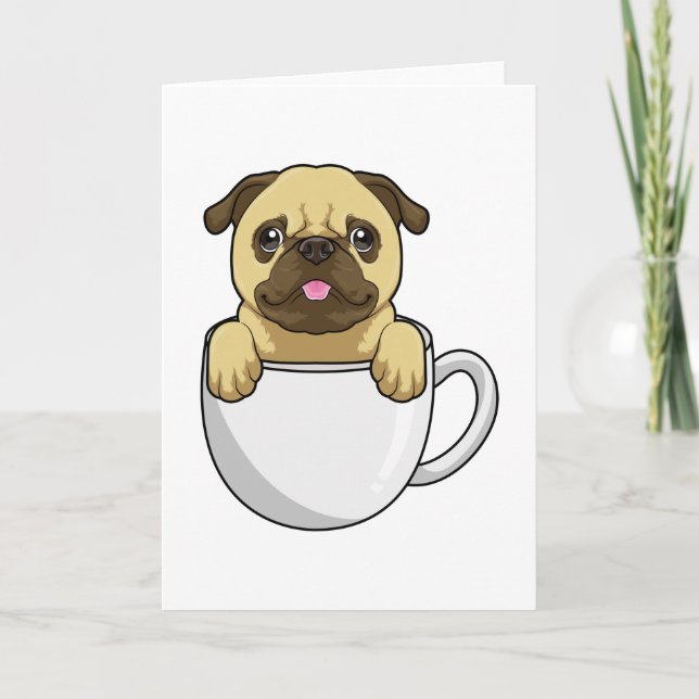 Pug with Cup of Coffee Card (Front)