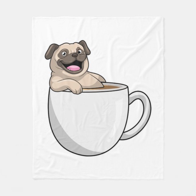 Pug with Cup of Coffee Fleece Blanket (Front)