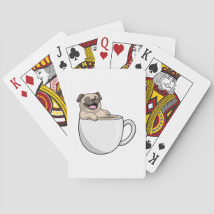 Pug with Cup of Coffee Playing Cards
