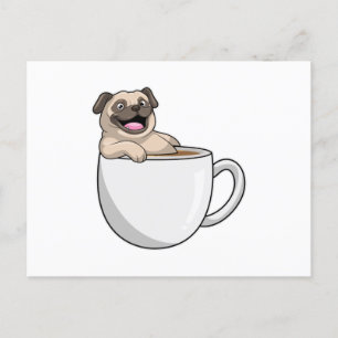 Pug with Cup of Coffee Postcard