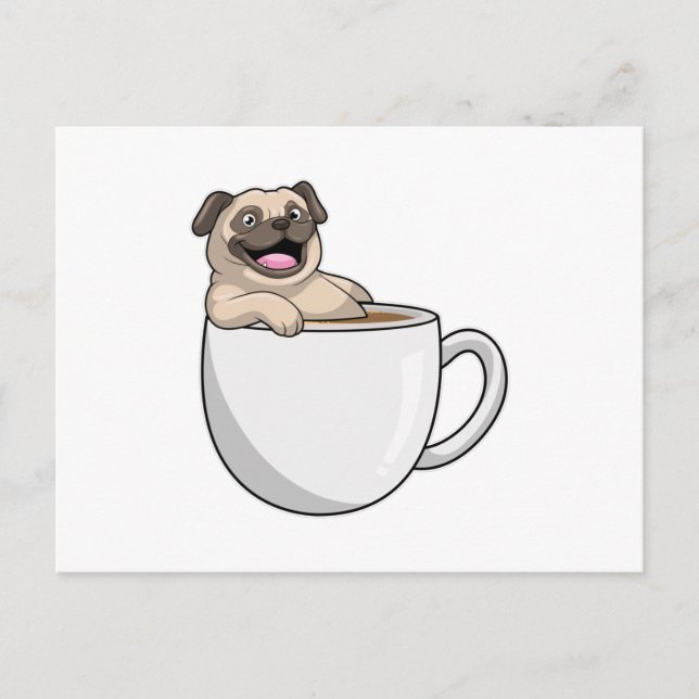 Pug with Cup of Coffee Postcard (Front)
