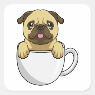 Pug with Cup of Coffee Square Sticker