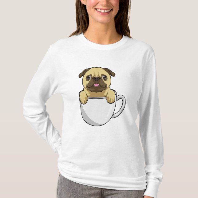 Pug with Cup of Coffee T-Shirt (Front)