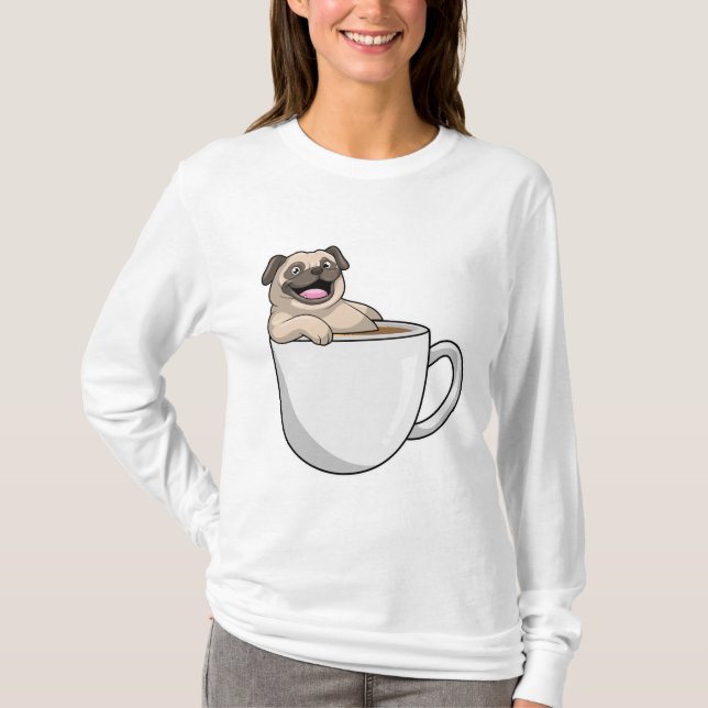 Pug with Cup of Coffee T-Shirt (Front)
