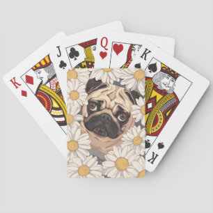Pug with Daisies Playing Cards