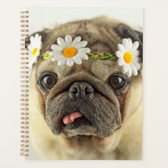 Pug with Daisy Crown Planner (Front)