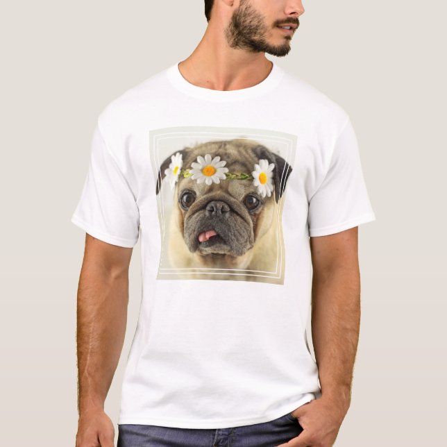 Pug with Daisy Crown T-Shirt (Front)