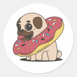 Pug with Doughnut Classic Round Sticker