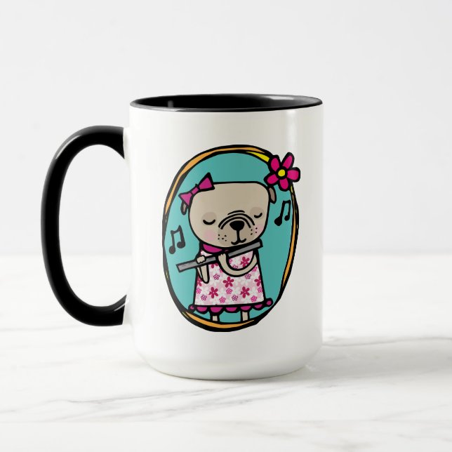 Pug with Flute, Without Music Life Would B flat Mug (Left)