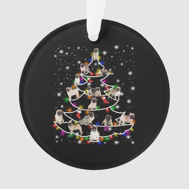 pug with friends happy christmas season ornament (Front)