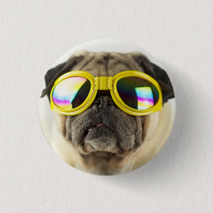 Pug with Goggles 1 Inch Round Button