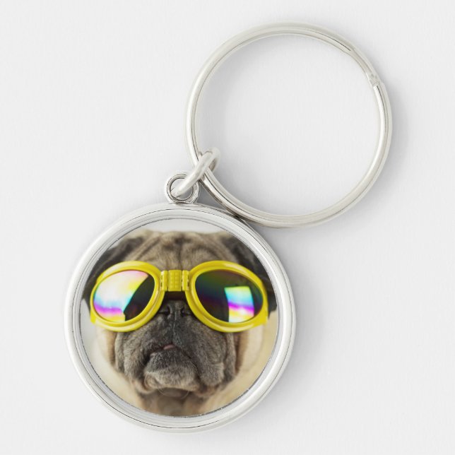 Pug with Goggles Keychain (Front)