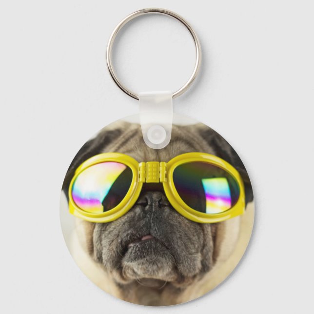 Pug with Goggles Keychain (Front)