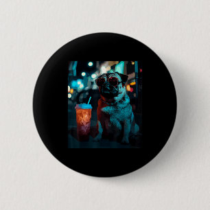 Pug with iced coffee  2 inch round button
