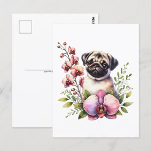 Pug with Orchid Branch, Postcrossing Postcard