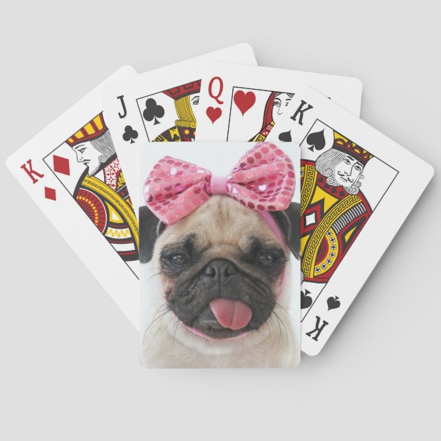 Pug with Pink Bow Playing Cards (Back)