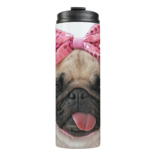 Pug with Pink Bow Thermal Tumbler