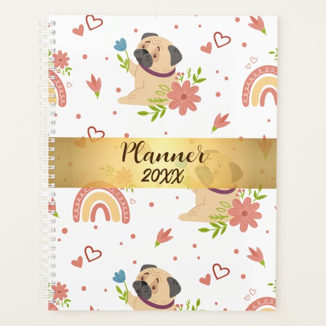 Pug with Rainbow Personalized Planner (Front)