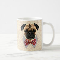 Pug with Red and White Spotty Bow Tie